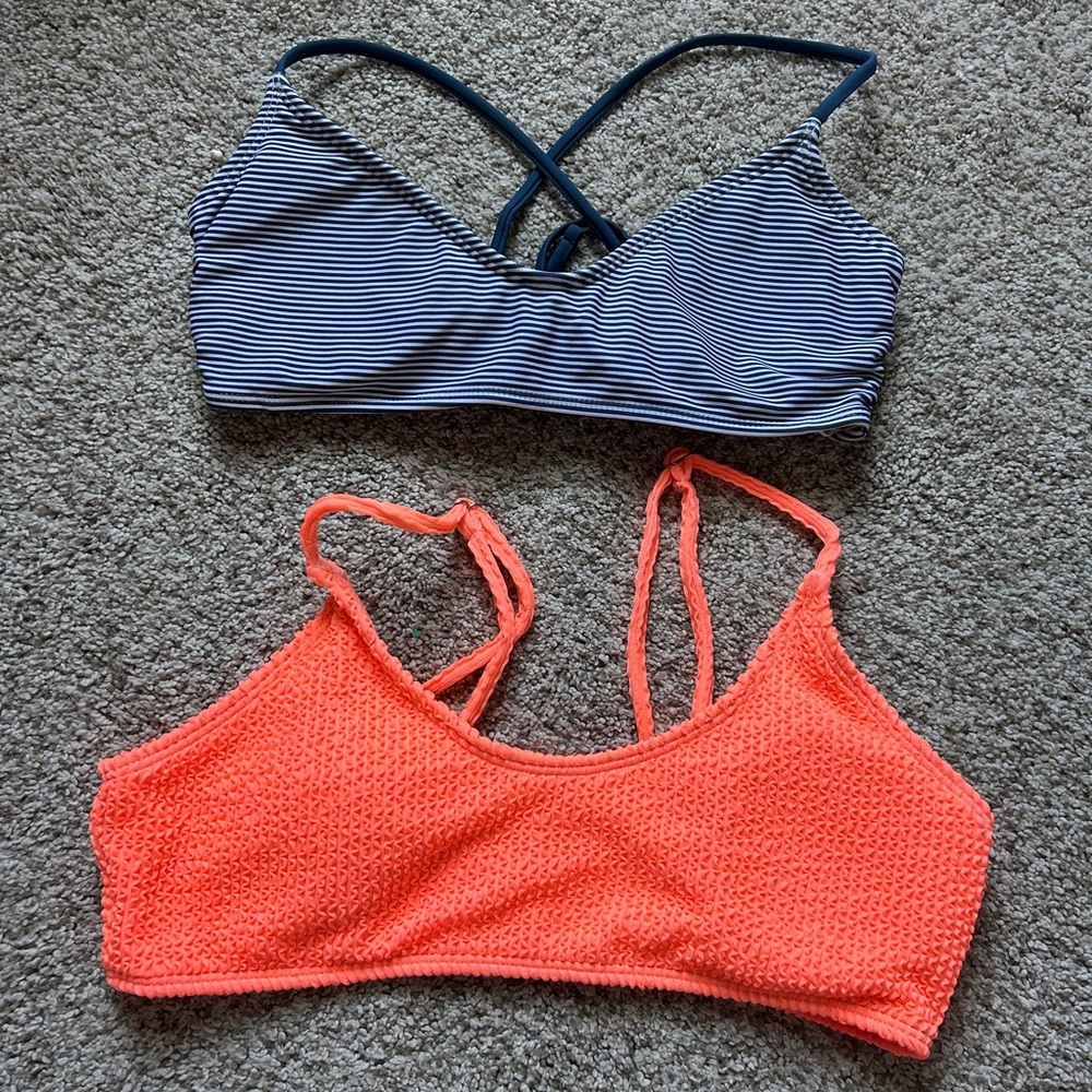 Striped Blue and Textured Orange Women's Bralette Set